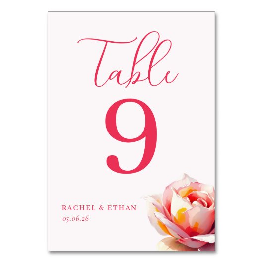 Elegante rosa Rosen-Tischnummer Tischnummer (Vorderseite)