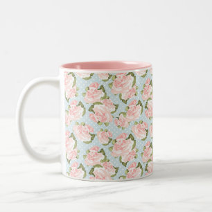 Elegante rosa Rosen & Tupfen Zweifarbige Tasse