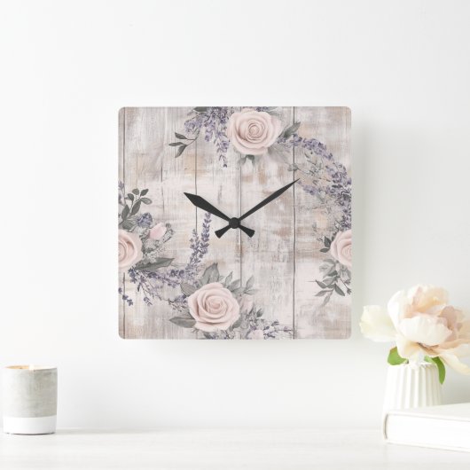 Elegante rosa Rosen und Lavendel Wall Uhr (Zuhause)