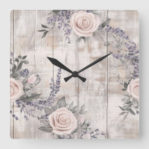 Elegante rosa Rosen und Lavendel Wall Uhr