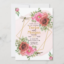 Elegante rosa Rosen und Libellen Hochzeiten