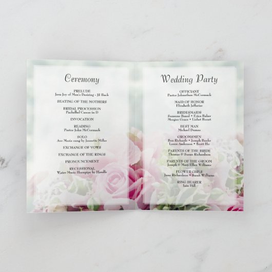 Elegante rosa Rosen und Peony Buds Wedding Programm (Innenseite)