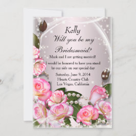 Elegante rosa Rosen und Perlen Bridmaid Card Einladung