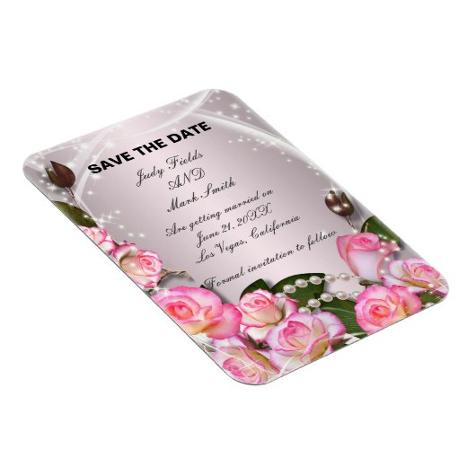 Elegante rosa Rosen und Perlen speichern das Datum Magnet (Rechte Seite)