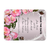 Elegante rosa Rosen und Perlen speichern das Datum Magnet (Horizontal)