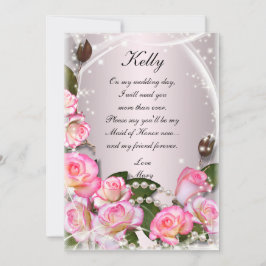 Elegante rosa Rosen und Perlen Trauzeugin Card Einladung