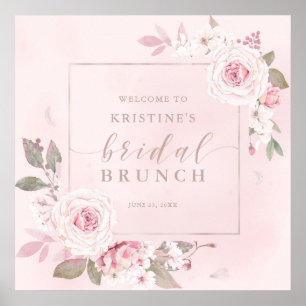 Elegante rosa Rosen-Wasserfarben-Bridal-Brunch-Wil Poster