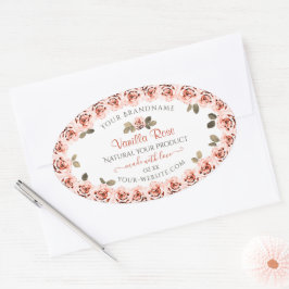 Elegante rosa Rosen weiße Etiketten für die Verpac Ovaler Aufkleber