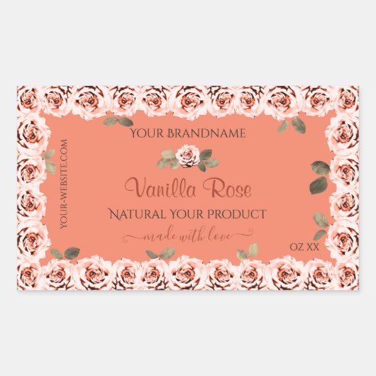 Elegante rosa Rosen weiße Etiketten für die Verpac Rechteckiger Aufkleber (Vorderseite)