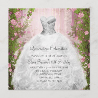Elegante rosa Rosen Weiße Quinceanera-Einladungen Einladung