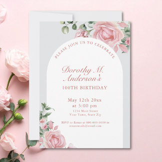 Elegante rosa Rosen zum 105. Geburtstag  Einladung