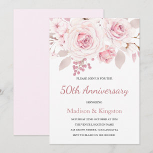 Elegante rosa Rosen zum 50. Hochzeitstag Einladung