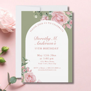Elegante rosa Rosen zum 95. Geburtstag Einladung