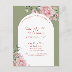 Elegante rosa Rosen zum 95. Geburtstag Postkarte