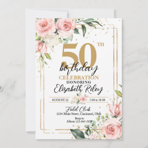Elegante rosa Rosen zum Geburtstag in jedem Alter Einladung