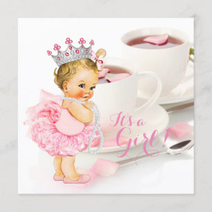 Elegante rosa Rosenblatt-Tasse Baby Shower Tee Einladung