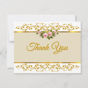 Elegante rosa Rosenblume und Gold "Danke" Mitteilungskarte