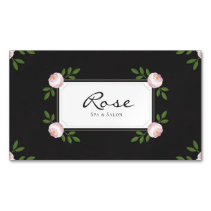 Elegante rosa Rosenblüten auf Schwarz Magnetische Visitenkarte