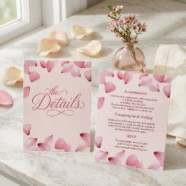 Elegante rosa Rosenblüten Hochzeitsdetails Karte