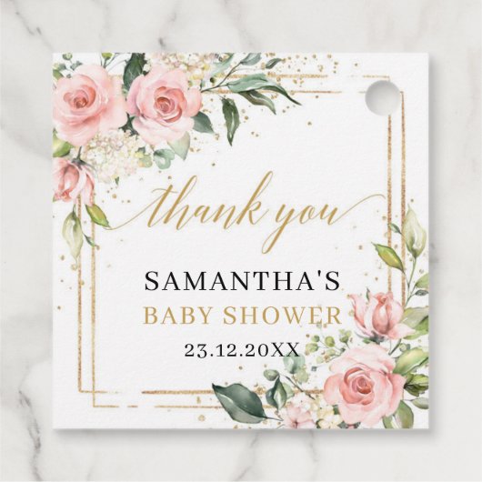 Elegante Rosa Rosengrün Rosa Rosendusche Baby Dusc Geschenkanhänger (Rückseite)