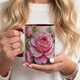 Elegante rosa Rosenölmalerei Floral romantisch Tasse