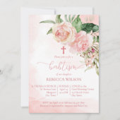 Elegante Rosa Rosentaufe für Mädchen Einladung (Vorderseite)