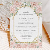 Elegante Rosa Roses Bloral Gold Hochzeit Einladung