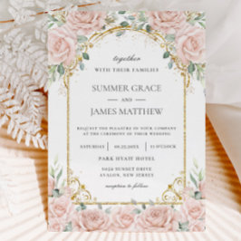 Elegante Rosa Roses Bloral Gold Hochzeit Einladung