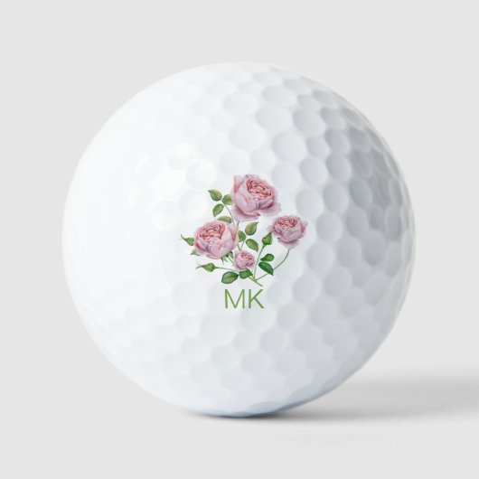 Elegante Rosa Roses Mit Monogramm Damen Golfball (Vorderseite)