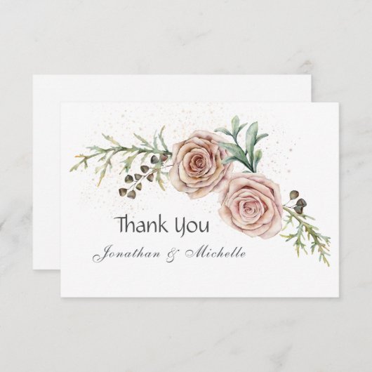 Elegante Rosa Roses Vintage Wedding Dankeskarte (Vorne/Hinten)