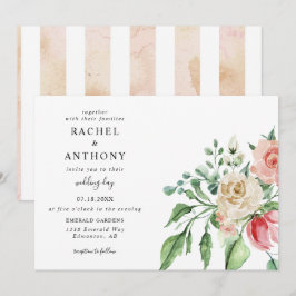 Elegante Rosa Roses Watercolor Romantischer Garten Einladung