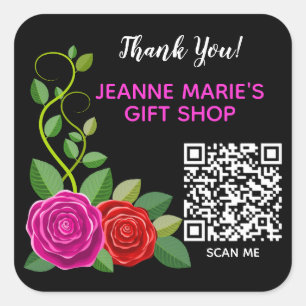 Elegante Rosa & Rote Rose Blume Danke QR Code Quadratischer Aufkleber