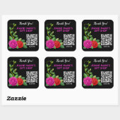 Elegante Rosa & Rote Rose Blume Danke QR Code Quadratischer Aufkleber (Blatt)