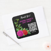 Elegante Rosa & Rote Rose Blume Danke QR Code Quadratischer Aufkleber (Umschlag)