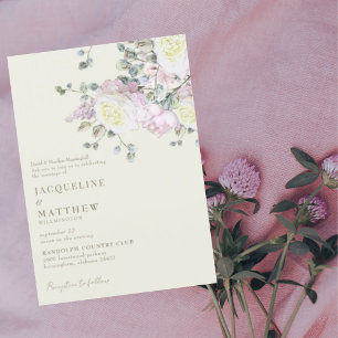 Elegante rosa-rote Rose & Pfingstrose-gelbe Hochze Einladung