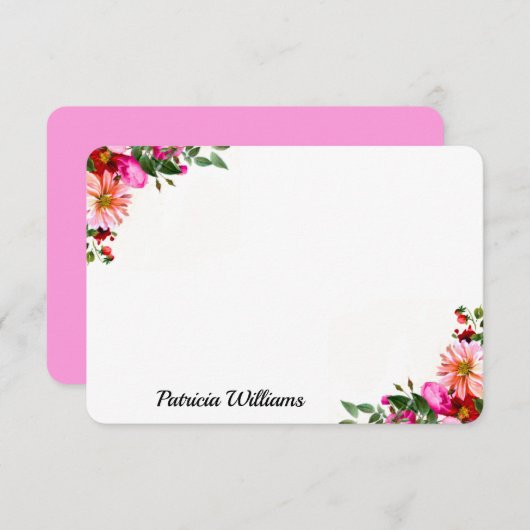 Elegante rosa Rote Rose und Peach Dahlia Blume Mitteilungskarte (Vorne/Hinten)