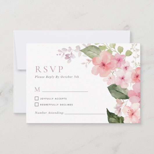 Elegante Rosa Sakura Blume Hochzeit RSVP Card (Vorderseite)