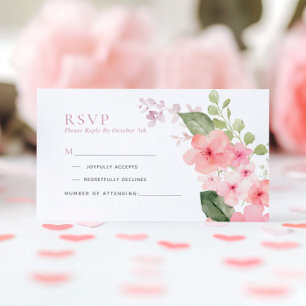 Elegante Rosa Sakura Blume Hochzeit RSVP Card Begleitkarte