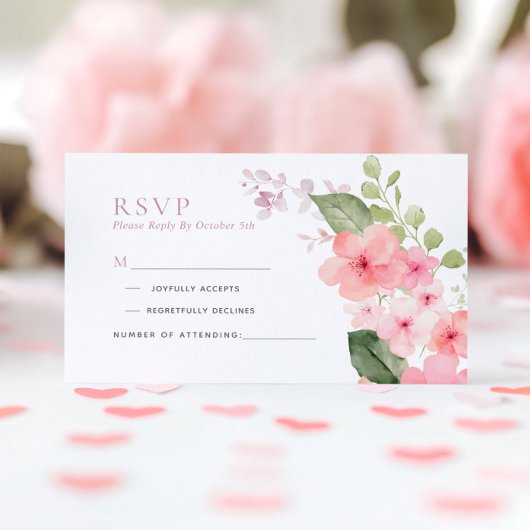 Elegante Rosa Sakura Blume Hochzeit RSVP Card Begleitkarte