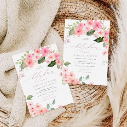 Elegante Rosa Sakura Blume Kinderdusche Einladung