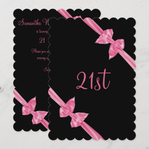 Elegante rosa Satin-Bogen-21. Geburtstag Einladung
