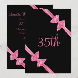 Elegante rosa Satin-Bogen-35. Geburtstag Einladung