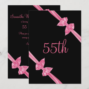 Elegante rosa Satin-Bogen-55. Geburtstag Einladung
