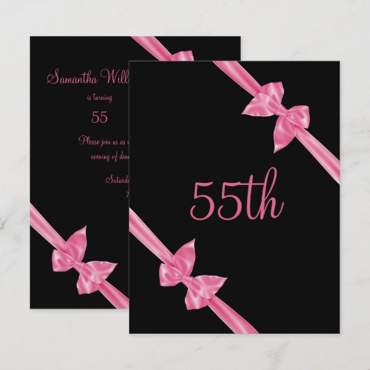Elegante rosa Satin-Bogen-55. Geburtstag Einladung (Vorne/Hinten)