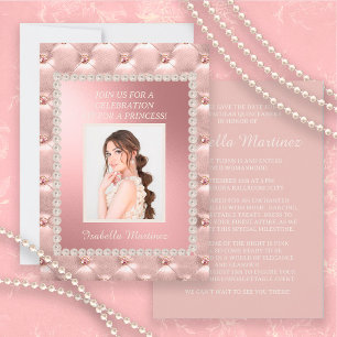 Elegante rosa Satin Quinceañera-Foto-Perlen Einladung