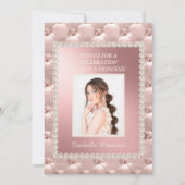 Elegante Rosa Satin Quinceñera Foto Perlen Einladung (Vorderseite)