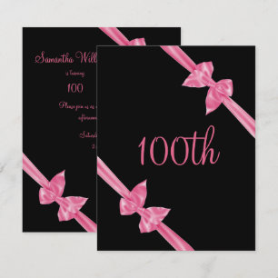 Elegante rosa Satin-Schleifen 100. Geburtstag Einladung