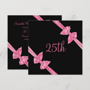 Elegante rosa Satin-Schleifen 25. Geburtstag Einladung