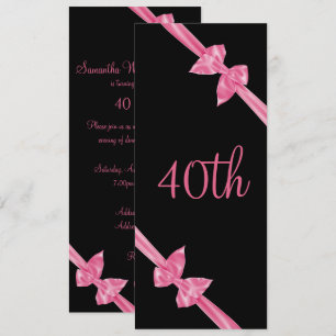 Elegante rosa Satin-Schleifen 40. Geburtstag Einladung