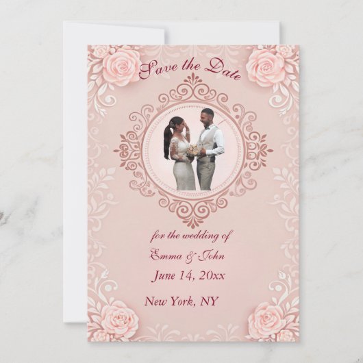 Elegante, rosa Save the Date Karte (Vorderseite)